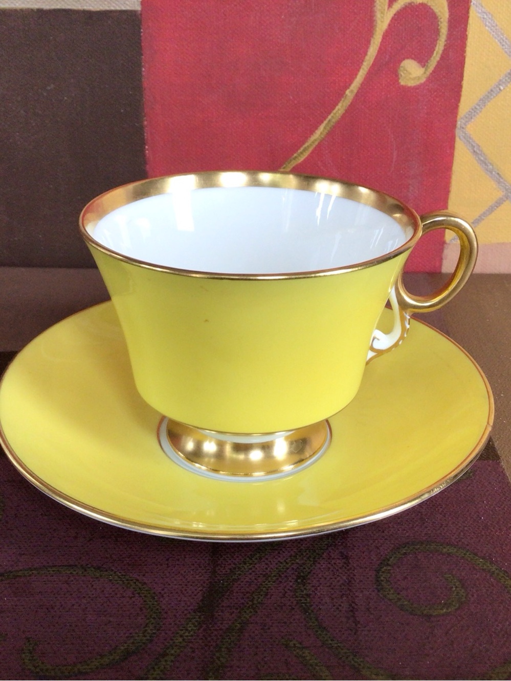Adderley Yellow Teacup And Saucer, Bone China England Tea Cup Duo